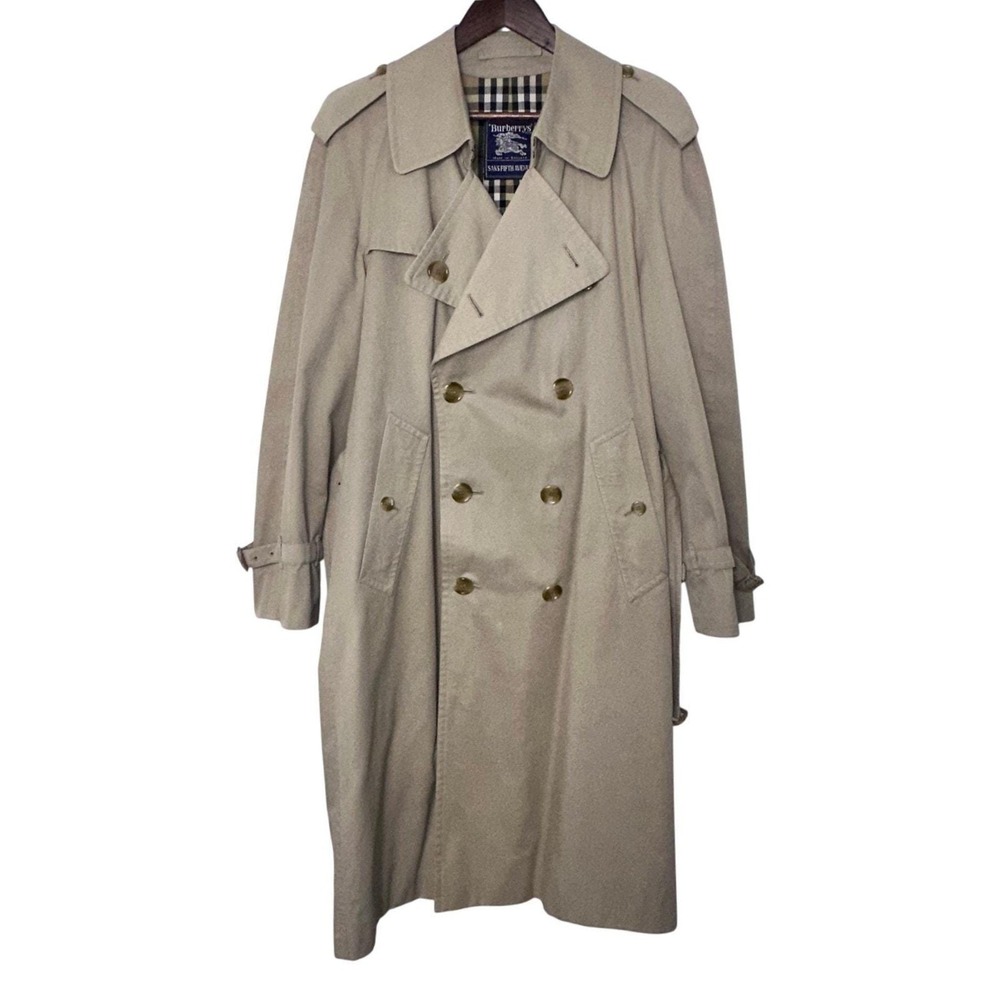 Burberrys Trench Coat 42‎ Long Khaki Good Vtg Nova Check Made in England Classic